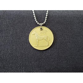 CoinageArt -Irish Horse Coin Necklace -Horse Necklace Irish 20 Pence Coin from Ireland on Adjustable Length Ball Chain -Horse Charm -Equestrian Jewelry 5136