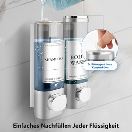 Press Pump SOP Dispense Wall-Mounted 300 ml ABS Shampoo Dispenser with Two Heads and Transparent Vision (2 x 300 ml)