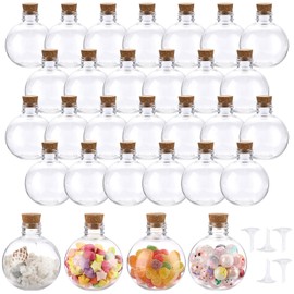 BTSKY 30 Pcs 5 oz Plastic Bottles with Corks, Clear Sand Art Bottles with Funnels, Mini Potion Bottles Essential Oil Containers Candy Boxes for DIY Craft Wedding Party Home Decoration, Ball Shape