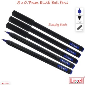 LIXEL BLUE Ballpoint Pens, Fine Point (0.7mm), Pack of 5, Pen-ST Ball Pens, School Office Home Business Everyday Biro Pens, ZOFAX Black Ball Pen