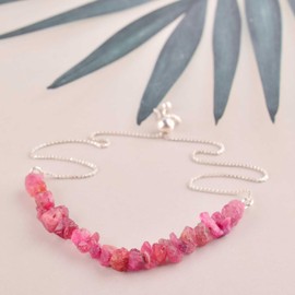 Natural Raw Red Spinel Crystals Bar Bracelet, Rough Beads Gemstone, Adjustable Slider Chain, Energy Healing Crystals, Birthday, Gift for Her, Gemstone Jewelry for Women 10-inch AAA+ Quality (spinel)