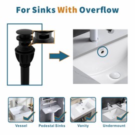 DOLGABA Pop Up Drain for Bathroom Vanity Vessel Sink, Bathroom Sink Drain Stopper with Overflow, Anti-Clog Universal Sink Stopper Rapid Draining, Matte Black