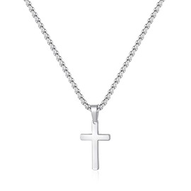 TINGN Cross Chain Men's Women's 925 Silver Cross Pendant Necklace Stainless Steel Chain Cross Necklace Silver Men's Silver Chain Cross Necklace, Sterling Silver