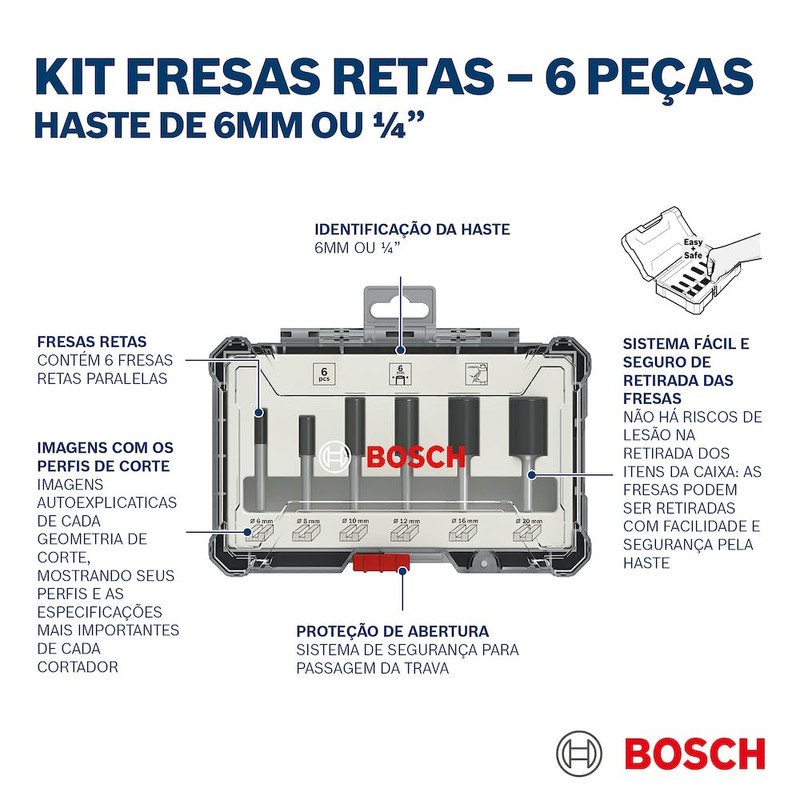 Bosch Juego de fresas rectas Standard vástago de 1/4'' 6
