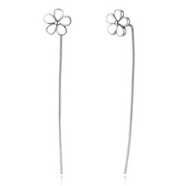 White Flower Drop Original 925 Sterling Silver White Flower 5.5 CM Long Drop Earrings for Women Engagement Fine jewellery