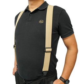 MELOTOUGH X back suspenders airport friendly Suspenders,NO buzz with Plastic Clip 1.5 inch fully elastic braces (KHAKI)