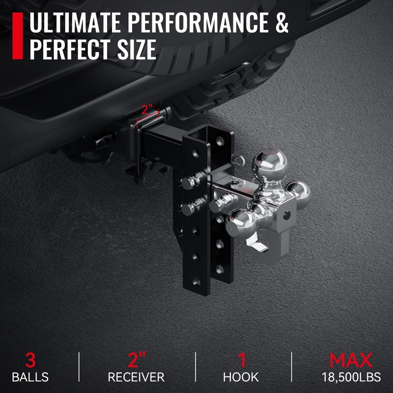 Adjustable Trailer Hitch, 6 Inch Drop/Rise Ball Mount Hitch with