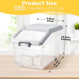 Sunnyray 4 Pcs Rice Storage Container 22 lb Airtight Flour Container with Wheels Measuring Cup Clear Pet Food Cube Dog Birds Cat Food Bin Grain Cereal Organizer Box for Dry Baking Supplies