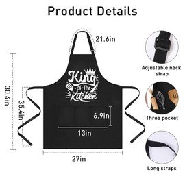 Jiusely Chef Aprons for Men Aprons for Women with Pockets Adjustable Aprons for Men Women Cooking Aprons BBQ Kitchen Aprons for Men Women Black Aprons Catering KING OF THE KITCHEN Waterproof Apron