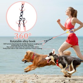 Double Dog Leash No Tangle, Adjustable Split Leads Three Pet Walking Leash with Comfortable Padded Handle for Three Dogs, Hands - Free Three Leashes for Small/Medium Pets (Pink, Three Leashes)