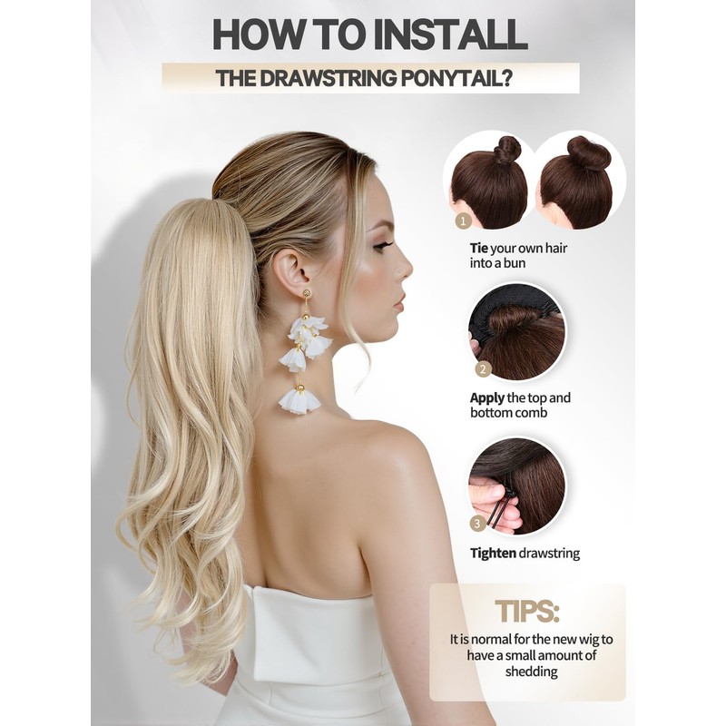 WIGER Ombre Blonde Ponytail Extension 26 Inch Drawstring Ponytail Extension