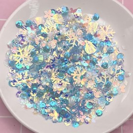 2000 Pcs Mermaid Seashell Snowflake Glitter PVC Confetti for DIY Mold Art Nail Artwork Holiday Engagement Wedding Bridal Shower Christmas Winter Snowfield Wonderland Xmas Party Decorations (Blue)