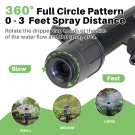 30 Pcs Drip Irrigation Emitters, Adjustable Irrigation Drippers Micro Sprinkler Sprinkler Head for 1/4 Irrigation Tubing，0-3' Spray Distance Drip Line Emitters for Drip System, Automatic Irrigation