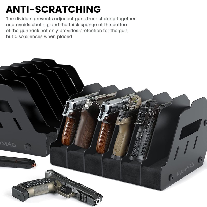 Gun Rack for 6 Handguns, Pistol Holder Organizer Accessories Gun