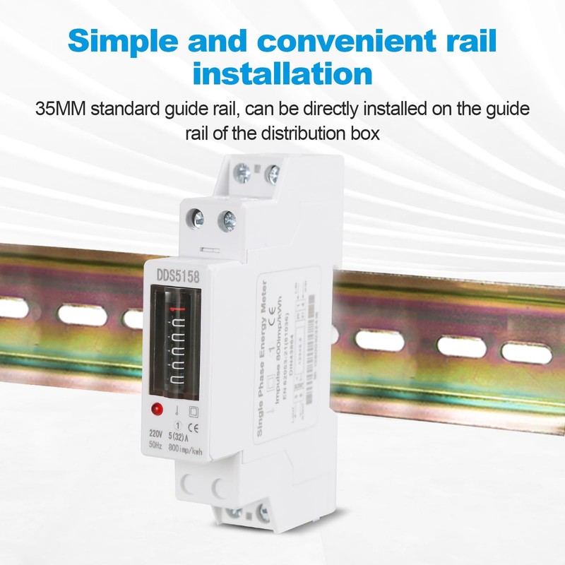 Jadeshay Electricity Meter, DIN Rail, AC Meter, 1 Phase KWh