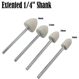 JUNLIXN 9 Pcs Dirll Felt Polishing Bits, Extra Long 1/4'' Shank Compressed Wool Flet Polishing Kits for Rotary Tools, Drill