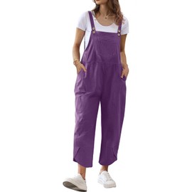 YESNO Women Cotton Overalls Casual Loose Adjustable Straps Bib Pants Tulip Hem Baggy Jumpsuits with Pockets S PZJ Purple