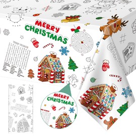 1Pack Christmas Coloring Tablecloth for Kids, Disposable Christmas Paper Tablecloth, Santa Merry Christmas Color-in Activity Table Cover for Kids Christmas Winter Holiday Party Decorations, 54x108Inch