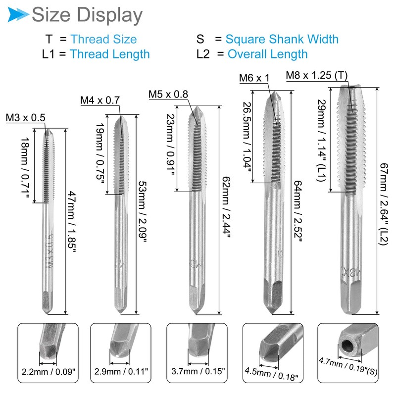 CoCud Metric Manual Tap Set M3 M4 M5 M6 M8