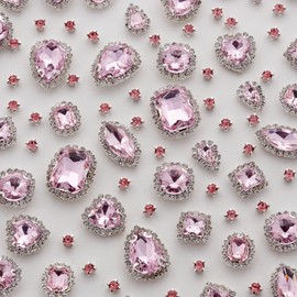 TANOSII Sew on Rhinestones 100 PCS Mixed Shapes Glass Rhinestones Sew on Crystal Gems Mental Flatback with Silver Claw for Jewelry Crafts Clothes Shoes Costume Garment Pink Type 1