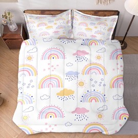 WeCozy 2 Pcs Twin Size Comforter Set with Pillowcase, Pink Rainbow Kids Nursery Soft Bedding Set for Kids and Adults Bedroom Bed Decor