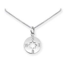 Sterling Silver Compass Necklace for Women, Cut-Out Compass Necklace, Wife Gift Necklace, Gift for Girlfriend, Graduate Gift, Retiree Gift (20 inches)