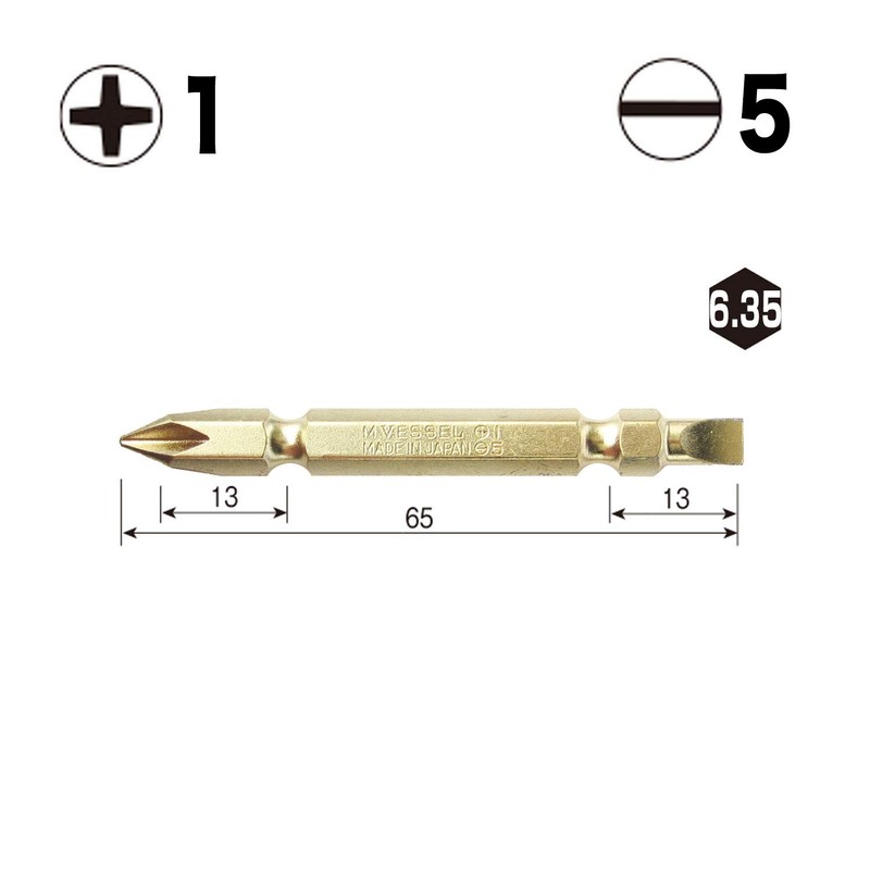 Vessel GM142565 Gold Double Sided Bit +1/-5 x 65 2