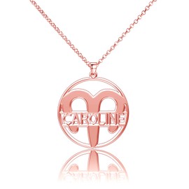 LoEnMe Jewelry Silver Plated Aries Woman Custom Made Engraved Sterling Silver Customized Name Necklace