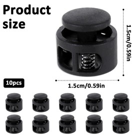 Apausvcm 10Pcs Shoe Lace Tie Locks, Plastic Cord Locks Double Hole Drawstring Stopper Fastener Black Spring Cord Lock for Shoelaces Drawstrings Paracord Clothing Bags Sweatpants Hats