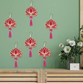 Direct Recall Lotus Floral Wall Hangings for Temple Pooja Room Showpiece Home Decor (Pack of 6) Medium Pink
