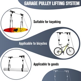 LIYYOO Garage Pulley Lift System, Ceiling Storage Hoist, For Cargo Box/Kayak/Bike/Ladders,Heavy Duty Holds 100 lbs, Fits 8-10 ft Tall Garage Ceilings