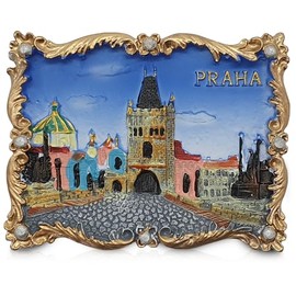 Prague 3D Fridge Magnet – Golden Framed PRAHA with Prague’s Old Town