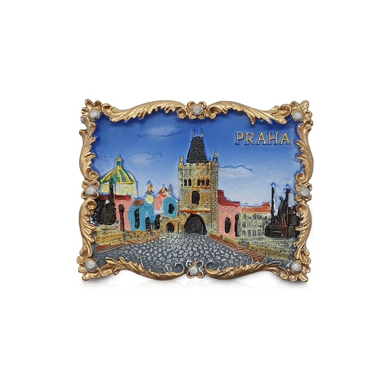 Prague 3D Fridge Magnet – Golden Framed PRAHA with Prague’s