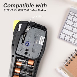 SUPVAN LP5120M Continous Label Maker Tape Adapted Label Print Paper 2 Packs Size 0.47in x 13.12ft Thermal Laminated Waterproof Self-Adhesive Multipurpose Labeling Tape Replacement，Black on White