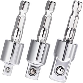 OIIKI 3 Pack 1/2, 3/8, 1/4 inch Square Socket Adapter Bit Set, 360 Rotatable Impact Driver Power Bits for Automotive DIY-1/4 Hex Shank - 3 Sizes