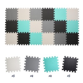 Tamiplay 18 Tiles Foam Play Mat for Baby, 0.4 Inch Thick Foam Interlocking Floor Mats, Soft Non-Toxic Baby Play Mat, Solid Colored Interlocking Floor mats for Toddler(Black/White/Gray/Tender Green)