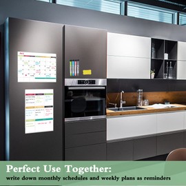 JaoNanl Dry Erase Magnetic Fridge Planner Chart Set - Monthly Calendar Board, Weekly Menu Whiteboard, 4 Fine Tip Markers and a Eraser, Reusable Family Schedule Board for Office, Kitchen, Classroom