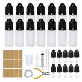 Pack of 20 Liquid Bottles, Dropper Bottle, 10 ml, Dropper Bottle, Squeeze Bottles, Empty Plastic Bottles, Travel Bottle with Child Safety Replacement Lid Including Measuring Cup, Funnel, Syringes,