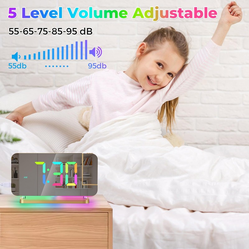 Poeroa Projection Alarm Clock for Bedroom,7.4" LED Mirror Digital Clock