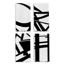 Qpenm Abstract Black and White Kitchen Dish Towels Set of 4 - Mid Century Modern Black and White Decorative Hand Towels for Bathroom Kitchen, Modern Home Decor, 16x24 Inches