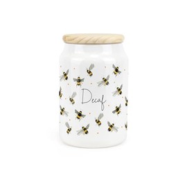 Purely Home Scattered Bees Ceramic Decaf Storage Canister - Bumblebee Ceramic Kitchen Food Storage Container & Wooden Lid 600ml (14.5cm x 9.5cm)