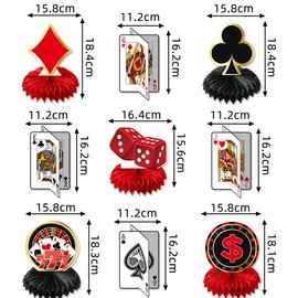 YUEcthynous Casino Poker Party Decoration Honeycomb Ornament, Birthday Party Decorations Poker Honeycomb Casino, Casino Party Decorations for Birthday Party Accessories