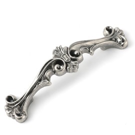 JETLAND Traditional Antique Cabinet Hardware - 6 Pack, Aged Silver, 3" Hole Centers, Vintage Pulls for Drawer Dresser Nightstand, AC0726OS076