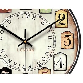 NUOVO Vintage Decorative Wall Clock with Large Arabic Numerals, Vintage Classic Wall Clock, Living Room and Bedroom Wall Clock (35 cm)