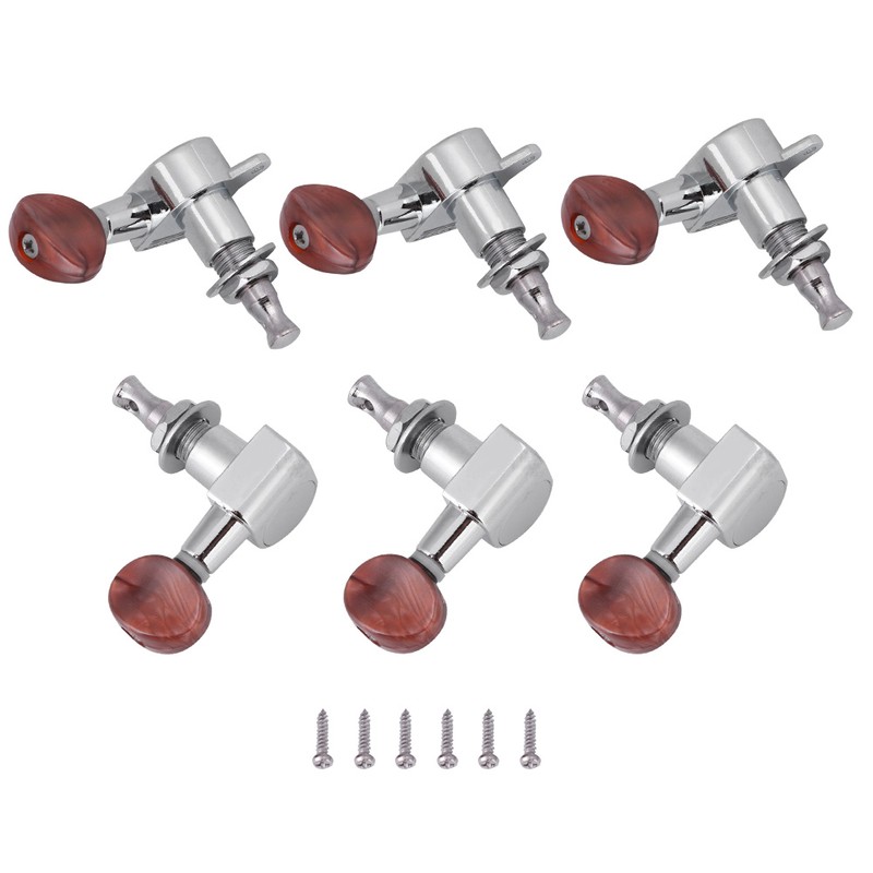 Tuner Pegs Tuning Machine Heads Button Silver Wooden Folk Guitar