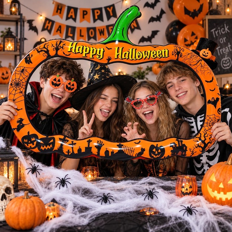 Halloween Inflatable Pumpkin Photo Frame with Spider Web and 6