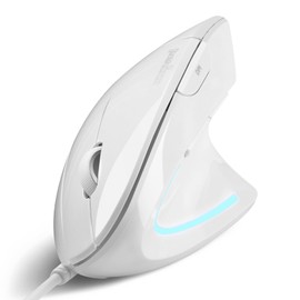 perixx PERIMICE-513W Wired Vertical USB White Mouse - 6 Buttons with 1000/1600 DPI - Right-Handed Design