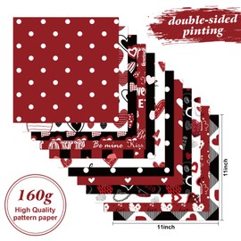 Valentines Pattern Paper Double Sided Valentine Decorative Scrapbook Craft Paper,Love Heart Red Black Cardstock for Valentines Craft Supplies Card Making Scrapbook(12 Design,24 Sheet,11 x 11 Inch)