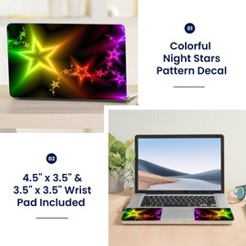 LSS Laptop 15 15.6 Skin Cover with Colorful Night Stars Pattern for HP Dell Lenovo Apple Asus Acer Compaq - Fits 13.3" 14" 15.6" 16" (2 Wrist Pads Free)