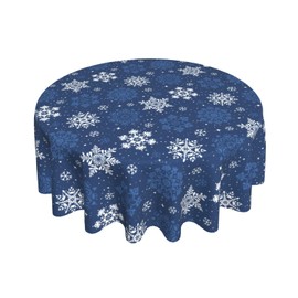 Aytipun Round Winter Tablecloth, Christmas Dark Blue and White Snowflakes Print Table Cloth Xmas Holiday Decoration Decorative Tablecloths Seasonal Decor for Home Kitchen Party Picnic Dinner